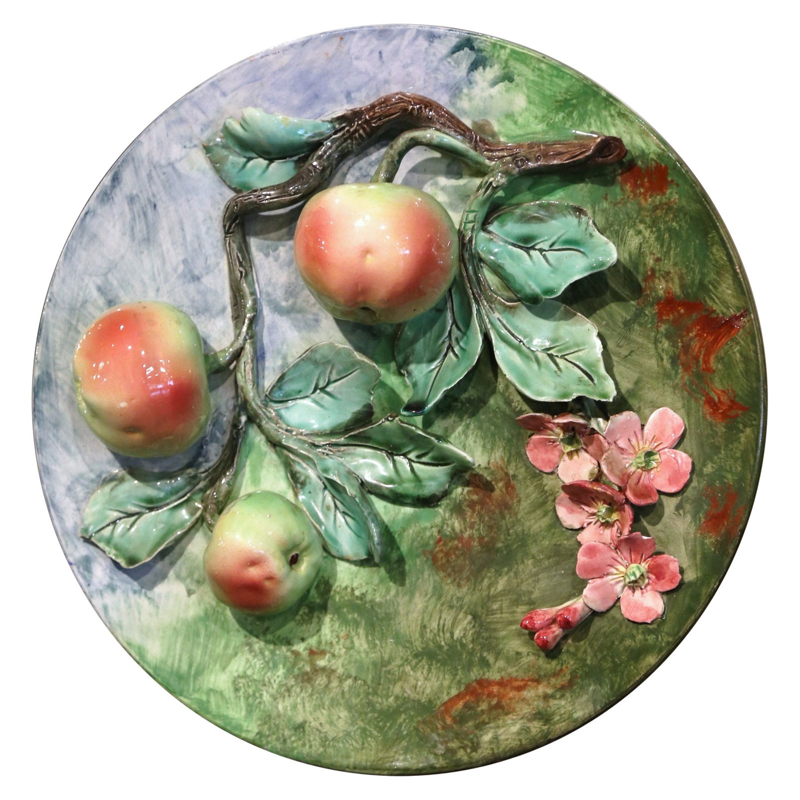 19th Century Longchamp French Majolica Wall Platter with Apples (1 of 10)