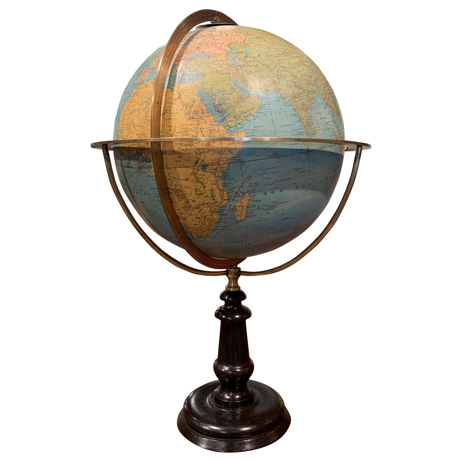 French Brass and Paper Terrestrial Globe Signed Ch. Perigot Circa 1870 (1 of 12)