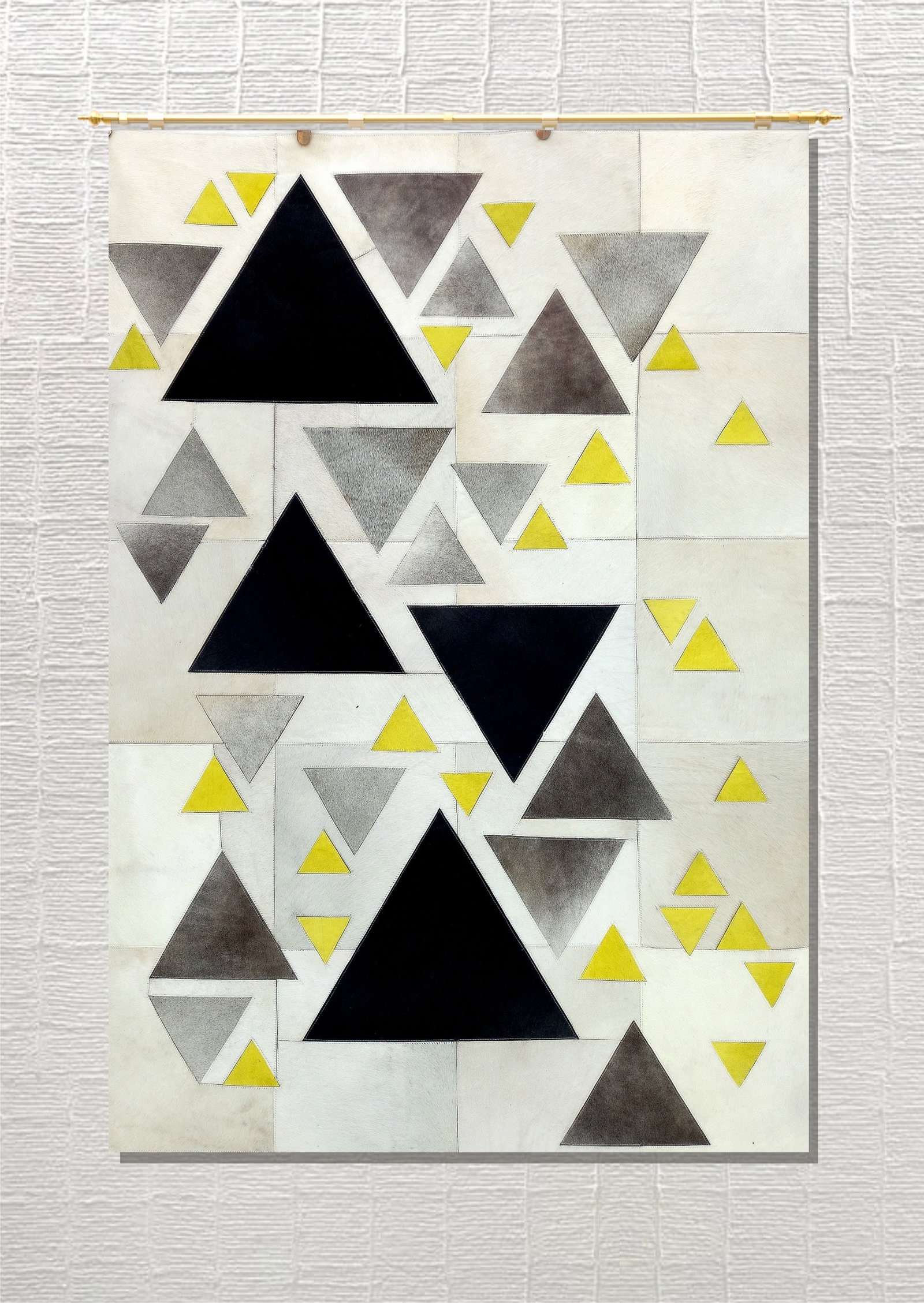 Handmade Minimalist Triangle Patchwork Cowhide Leather Area Rug 3ft x 5ft (1 of 1)