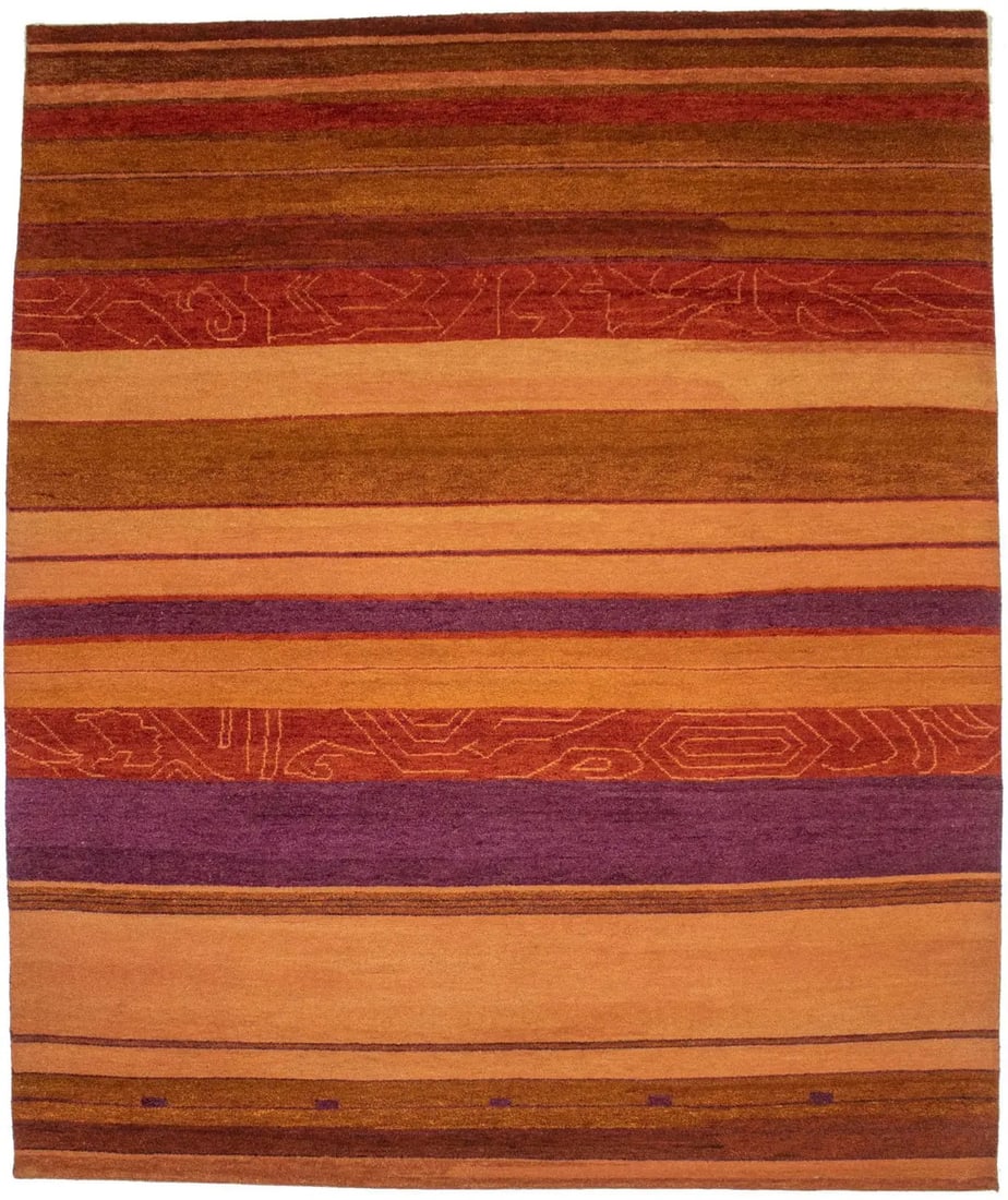 Striped Wool Area Rug Modern Tribal 8'2 x 9'9 Handmade in India (1 of 16)