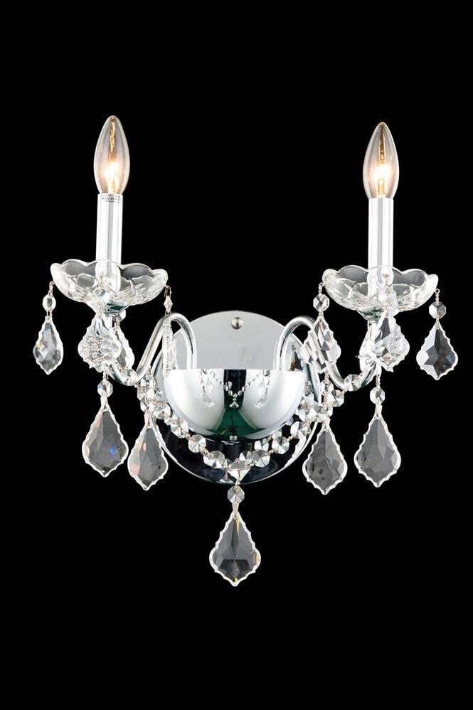 St. Francis 2 Light Chrome Wall Sconce with Royal Cut Crystals 15 Inch Height: St. Francis 2 Light Chrome Wall Sconce with Royal Cut Crystals 15 Inch Height This contemporary wall sconce features a polished chrome finish with clear glass and French pendant royal cut crystals, ad