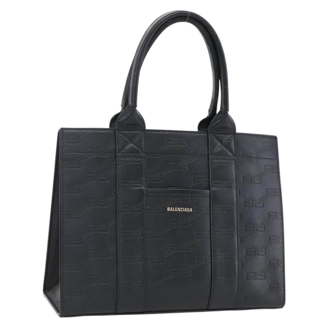 Balenciaga Black Leather Handbag Gold Accents Model 714187 Italy: Balenciaga Black Leather Handbag Gold Accents Model 714187 Italy This Balenciaga handbag is crafted from black leather with gold accents. Made in Italy, it features a structured silhouette with an app