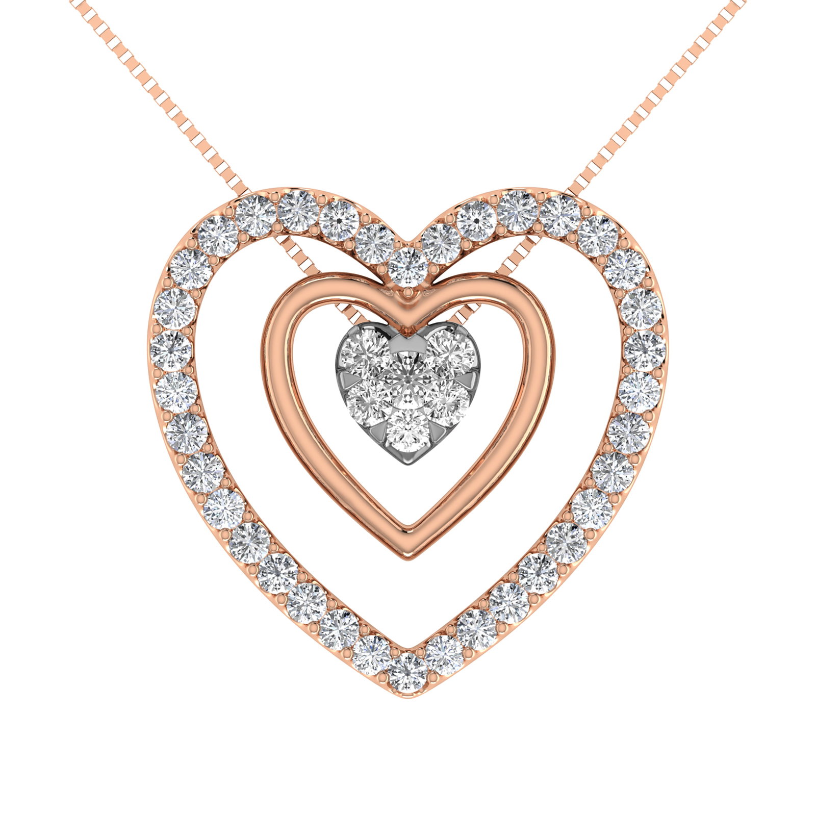 14K Rose Gold 1/2 Ct.Tw. Diamond Double Heart Pendant: 14K Rose Gold 1/2 Ct.Tw. Diamond Double Heart Pendant 14k Rose Gold Stone Color: G-h Stone Clarity: I2 Unless otherwise specified, pendants that include a chain are paired with our standard 18-inch le