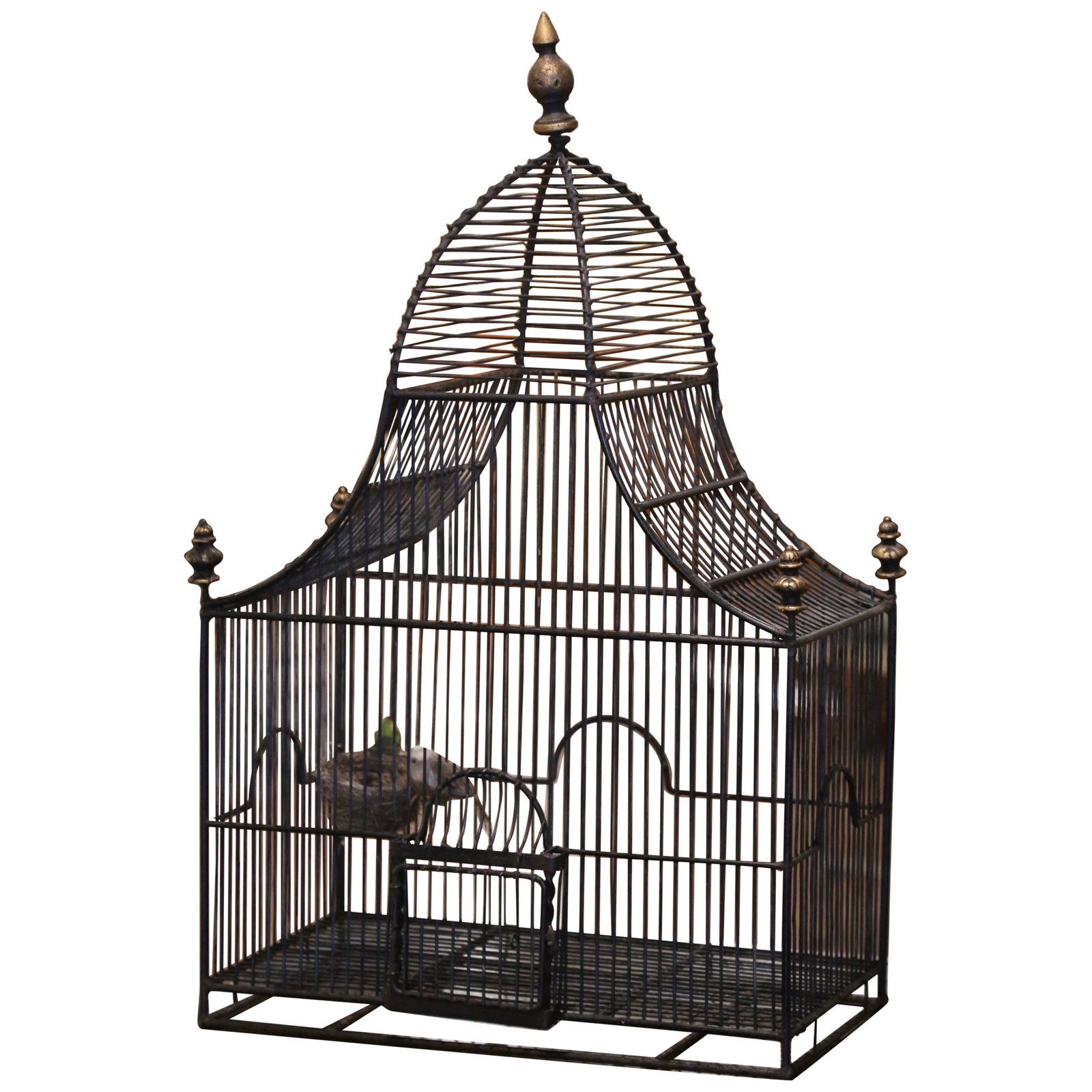 19th Century French Patinated Birdcage with Dome and Gold Finial (1 of 7)