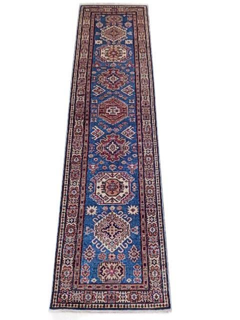 Handcrafted 2.6 x 9.9 Sky Blue Super Kazak Rug (1 of 6)