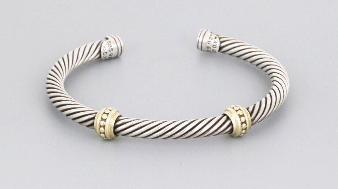 Cable Cuff Bracelet in Sterling Silver and 14k Gold Bead by David Yurman (1 of 5)