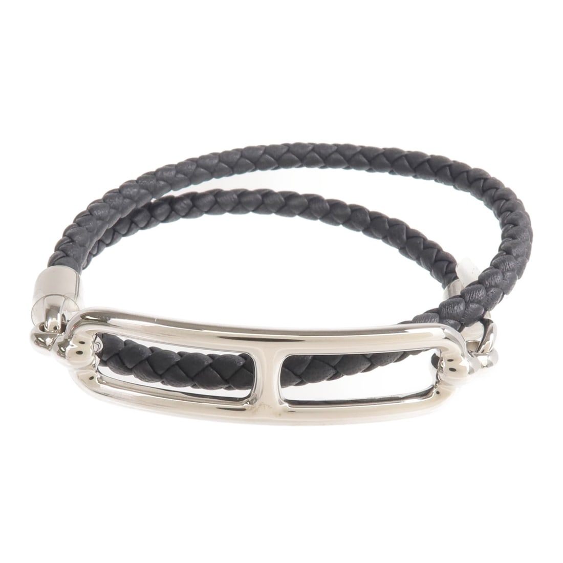 Hermes Roulis Double Black Calfskin Bracelet with Palladium Hardware (1 of 8)