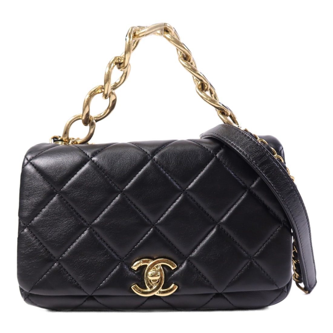 CHANEL Black Lambskin GHW Chain Shoulder Bag 2way (1 of 17)