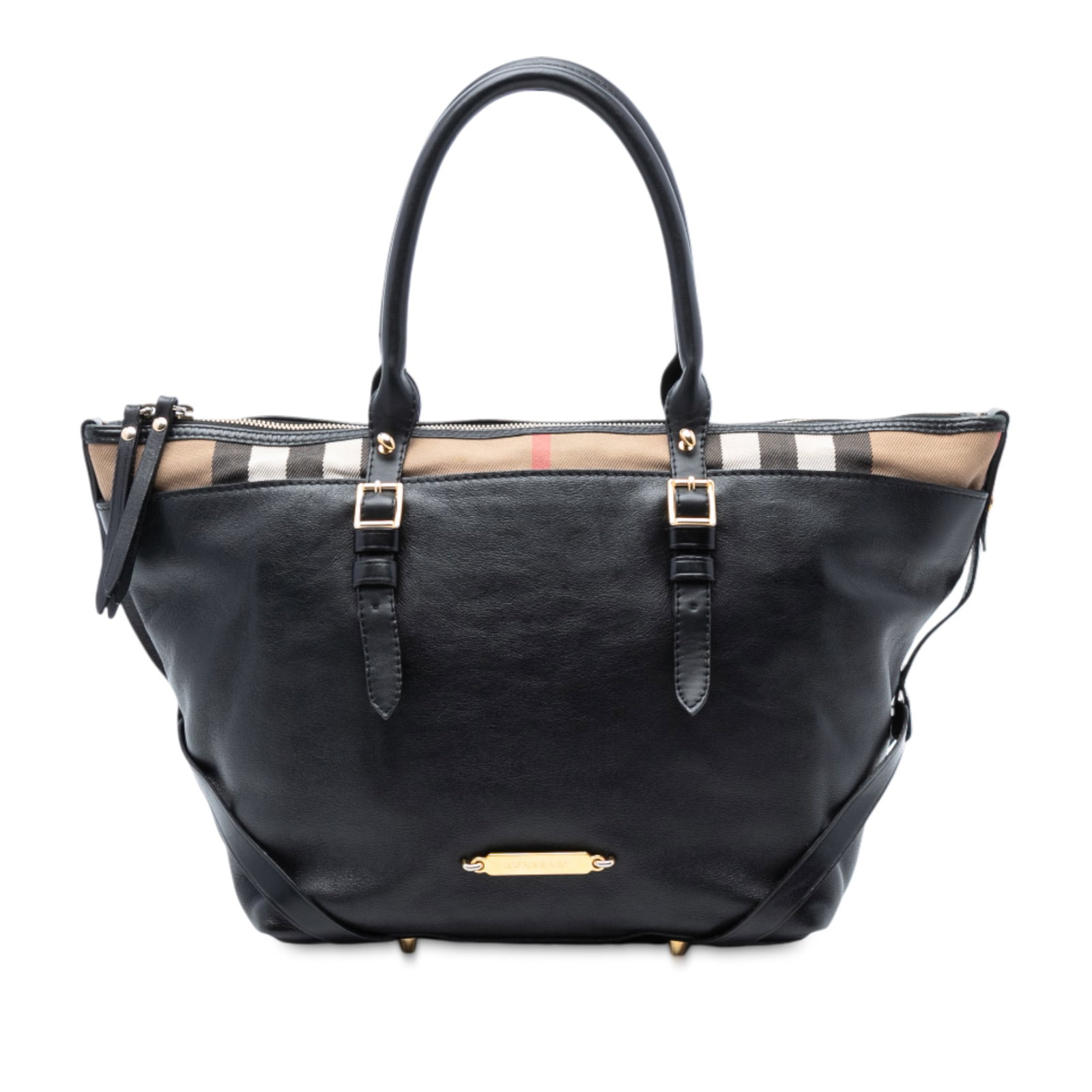 Burberry Salisbury Tote Black Leather with Canvas House Check Trim (1 of 7)
