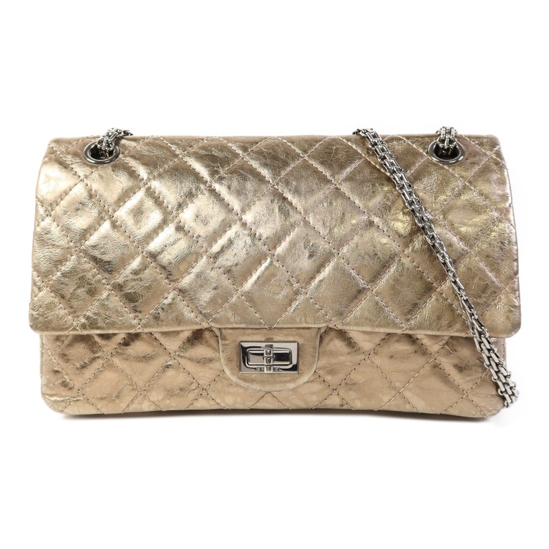CHANEL 2.55 Gold Calfskin Leather Shoulder Bag with Chain (1 of 18)