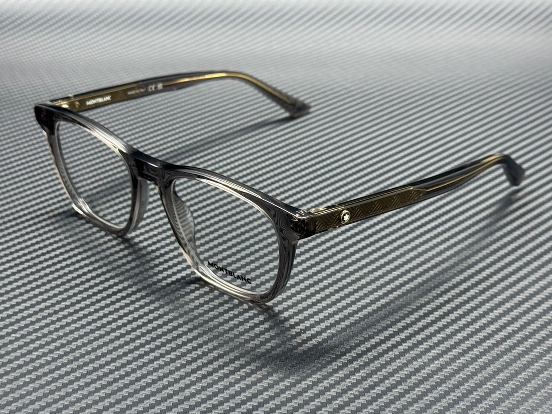 Montblanc MB0422O 009 Grey Transparent 53mm Men's Eyeglasses with Authenticity Certificate: Montblanc MB0422O 009 Grey Transparent 53mm Men's Eyeglasses with Authenticity Certificate Experience elegance and sophistication with these Montblanc MB0422O 009 eyeglasses. Designed for men, these e