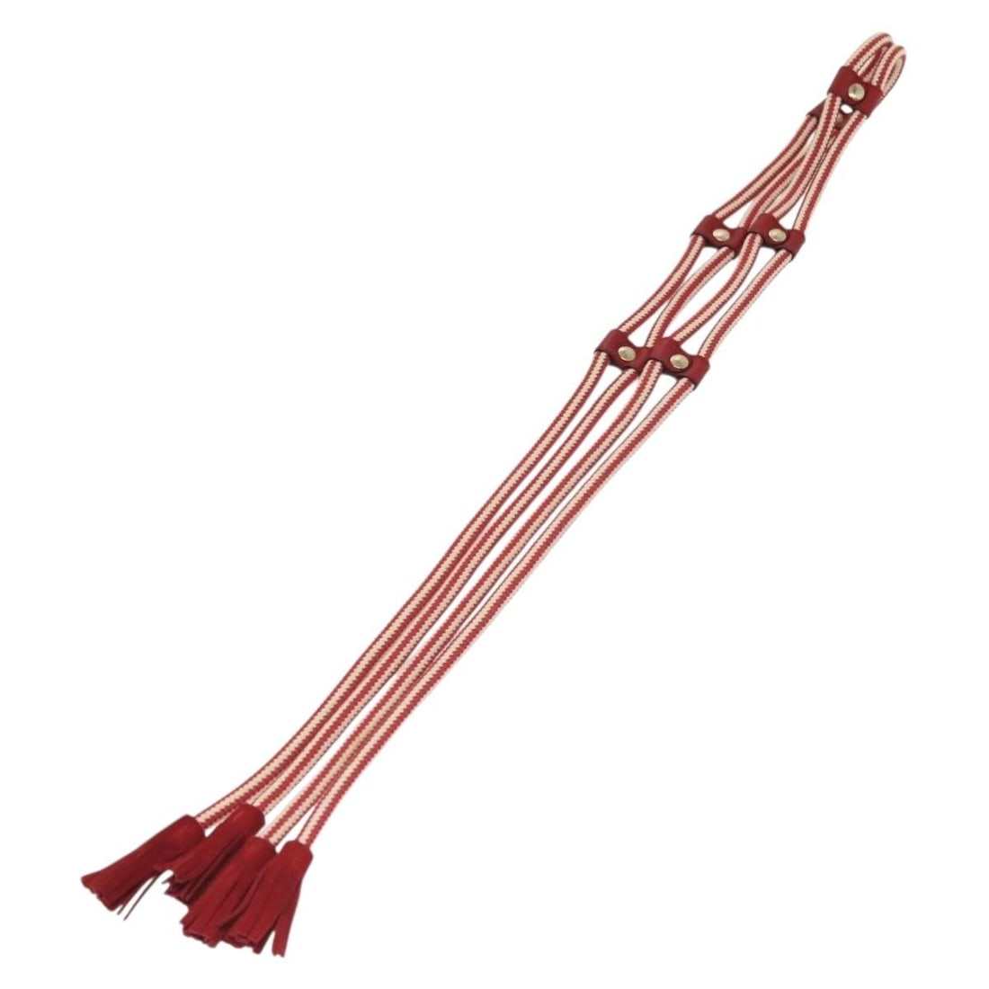 GUCCI 127982 White Red Rope Belt with Dust Bag: GUCCI 127982 White Red Rope Belt with Dust Bag This authentic GUCCI rope belt features a striking combination of white and red colors, making it a stylish accessory for any outfit. With a total length