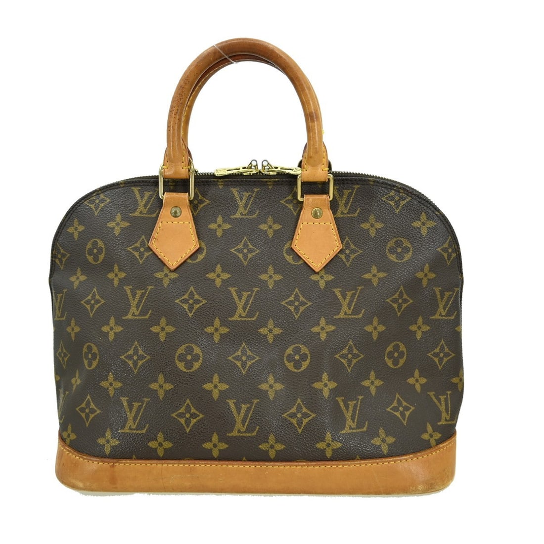 Louis Vuitton Alma Monogram Canvas Medium Brown Handbag M51130: Louis Vuitton Alma Monogram Canvas Medium Brown Handbag M51130 This Louis Vuitton Alma handbag features the iconic Monogram canvas exterior with beige double handles and a zip closure. The medium-size