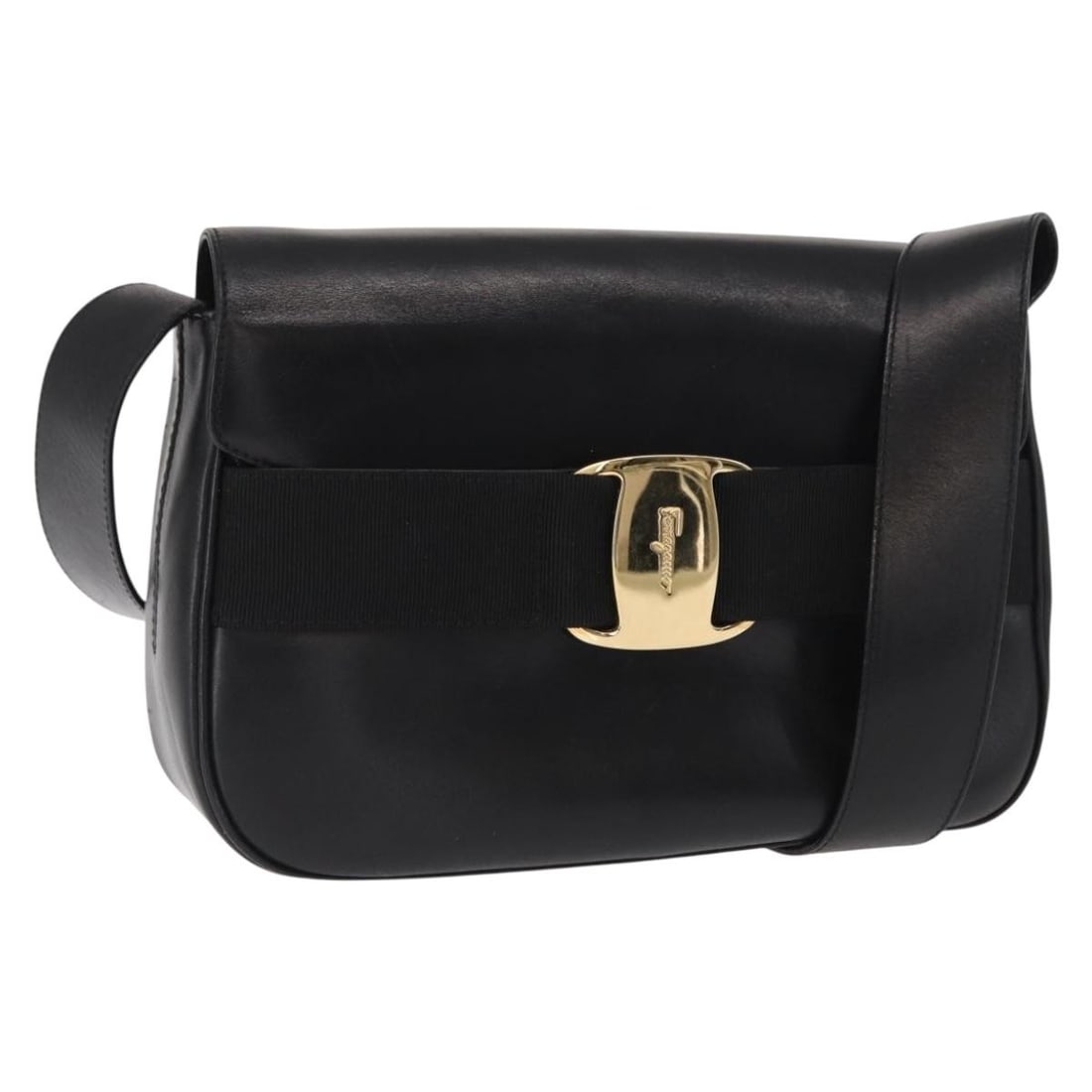 Salvatore Ferragamo Leather Vala Shoulder Bag Black 24cm: Salvatore Ferragamo Leather Vala Shoulder Bag Black 24cm This Salvatore Ferragamo Vala shoulder bag for women features black leather construction and metal fittings. It measures 24cm x 15cm x 8cm and