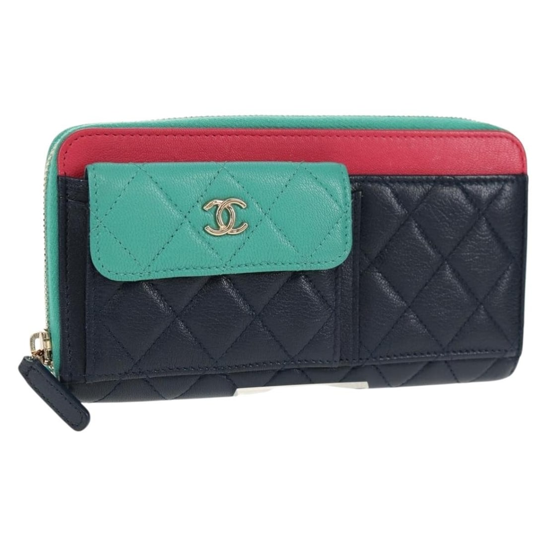 CHANEL Matelasse Long Wallet Navy Gold Leather Auth 29462545 (1 of 18)