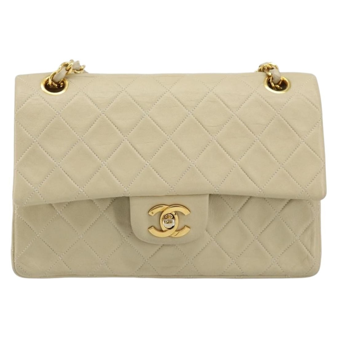Beige Lambskin Vintage Chanel Classic Double Flap Shoulder Bag (1 of 18)