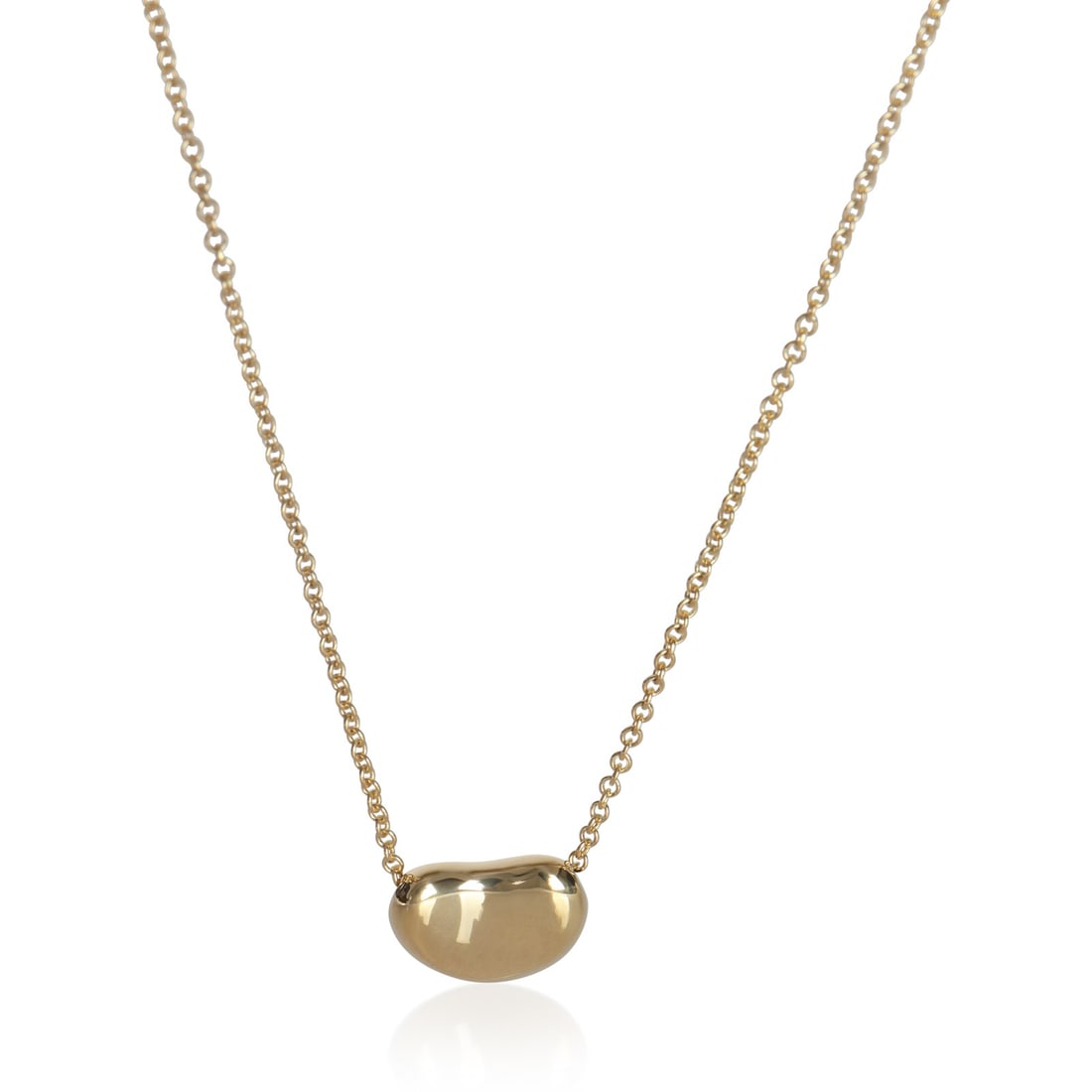 Tiffany Elsa Peretti 18k Gold 11mm Bean Pendant Necklace with Box: Tiffany Elsa Peretti 18k Gold 11mm Bean Pendant Necklace with Box This vintage Elsa Peretti 11mm Bean pendant is crafted in 18k yellow gold and features a spring ring clasp. Designed for women, it com