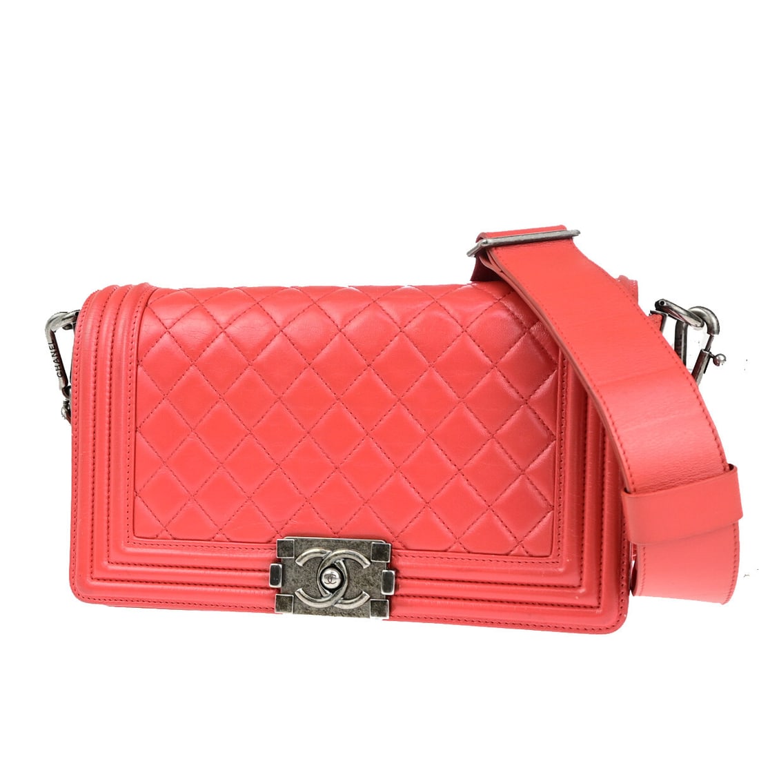 Red Quilted Lambskin Shoulder Bag Chanel Boy Flap 25cm (1 of 18)