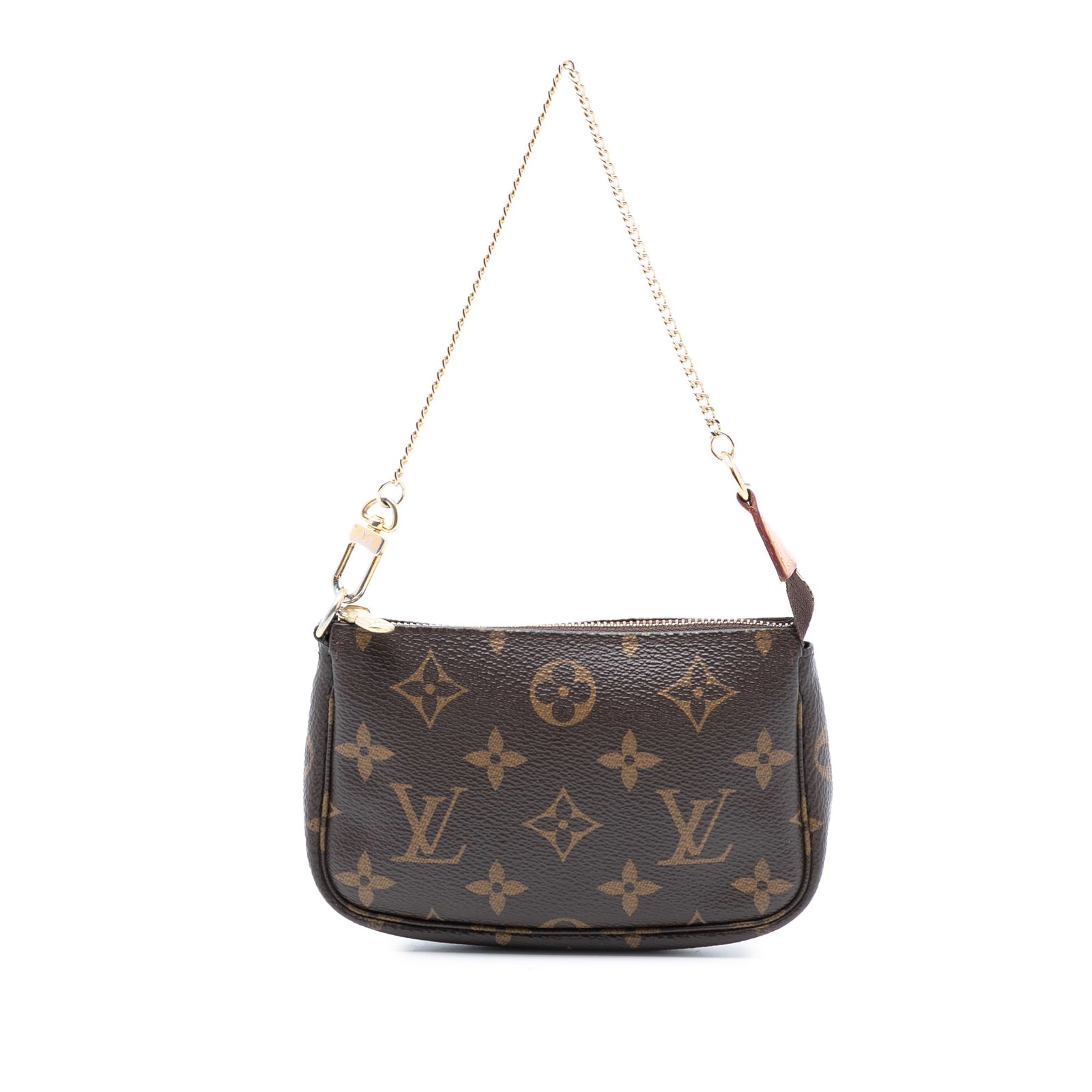 Louis Vuitton Brown Monogram Mini Pochette Canvas Bag with Chain Strap (1 of 7)