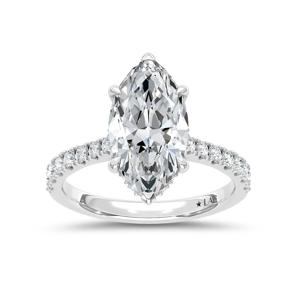 14K White Gold Lab Grown Diamond 3 3/8 Ct.Tw. Marquise Shape Hidden Halo Engagement Ring: 14K White Gold Lab Grown Diamond 3 3/8 Ct.Tw. Marquise Shape Hidden Halo Engagement Ring Discover subtle brilliance and modern elegance with our Hidden Halo Diamond Engagement Ring. This elegant engag