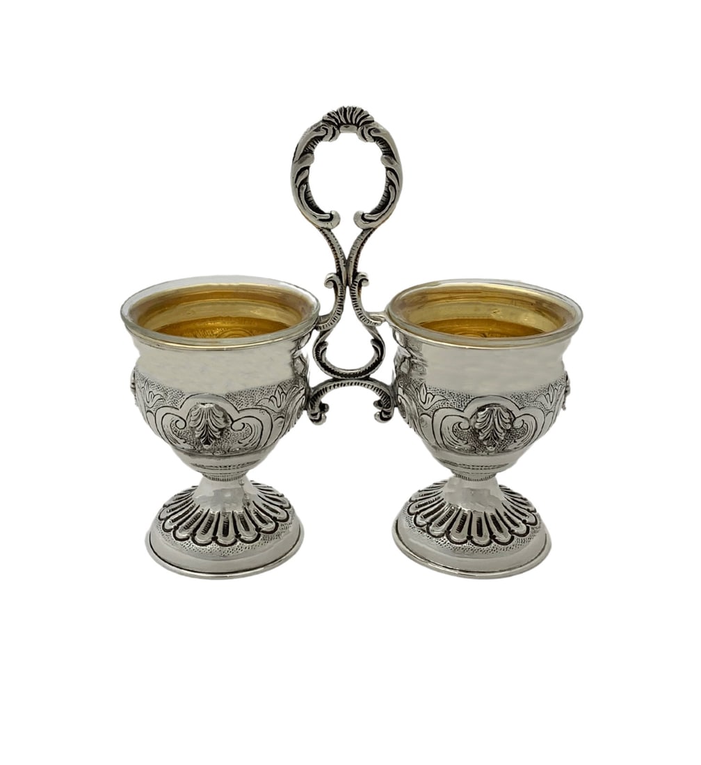 Ornate 925 Sterling Silver Double Salt Holder Handmade Leaf Design (1 of 2)