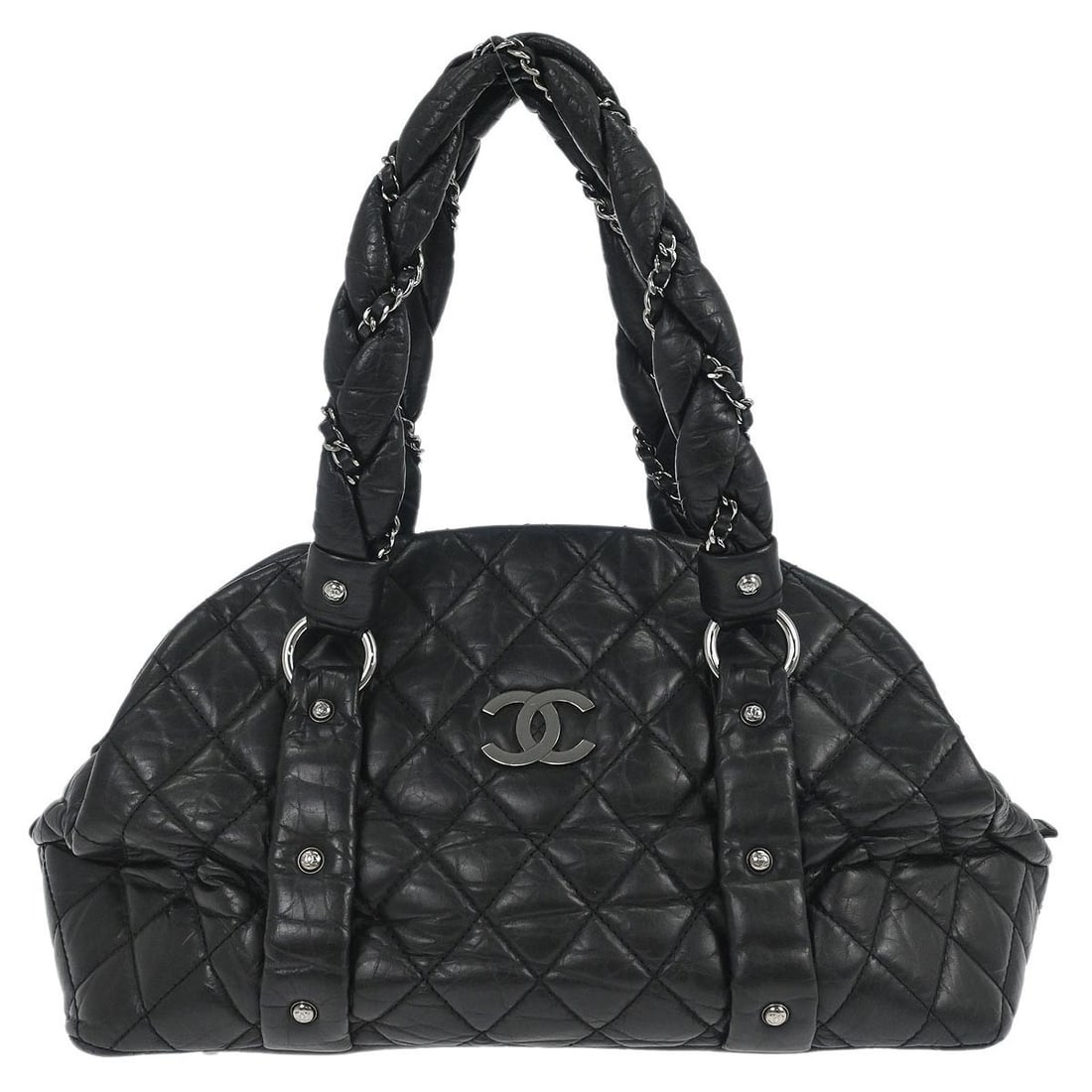 Chanel Lady Braid Bowler Black Leather Top Handle Handbag (1 of 10)