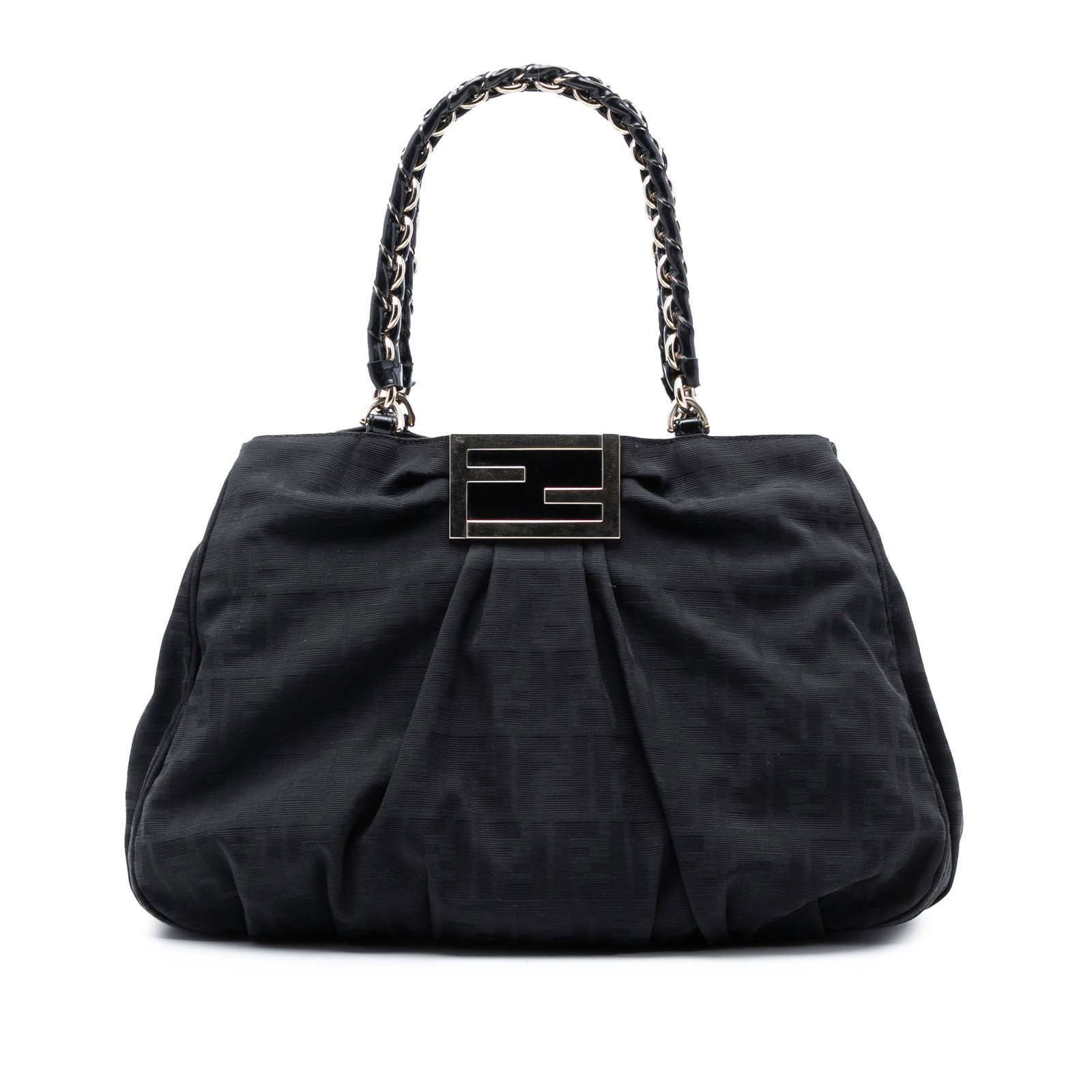 Fendi Zucca Canvas Mia Chain Tote Bag Black Fabric Italy: Fendi Zucca Canvas Mia Chain Tote Bag Black Fabric Italy This Fendi Zucca Canvas Mia Chain Tote is a stylish and functional accessory, crafted from high-quality canvas with a chic black finish. It fea