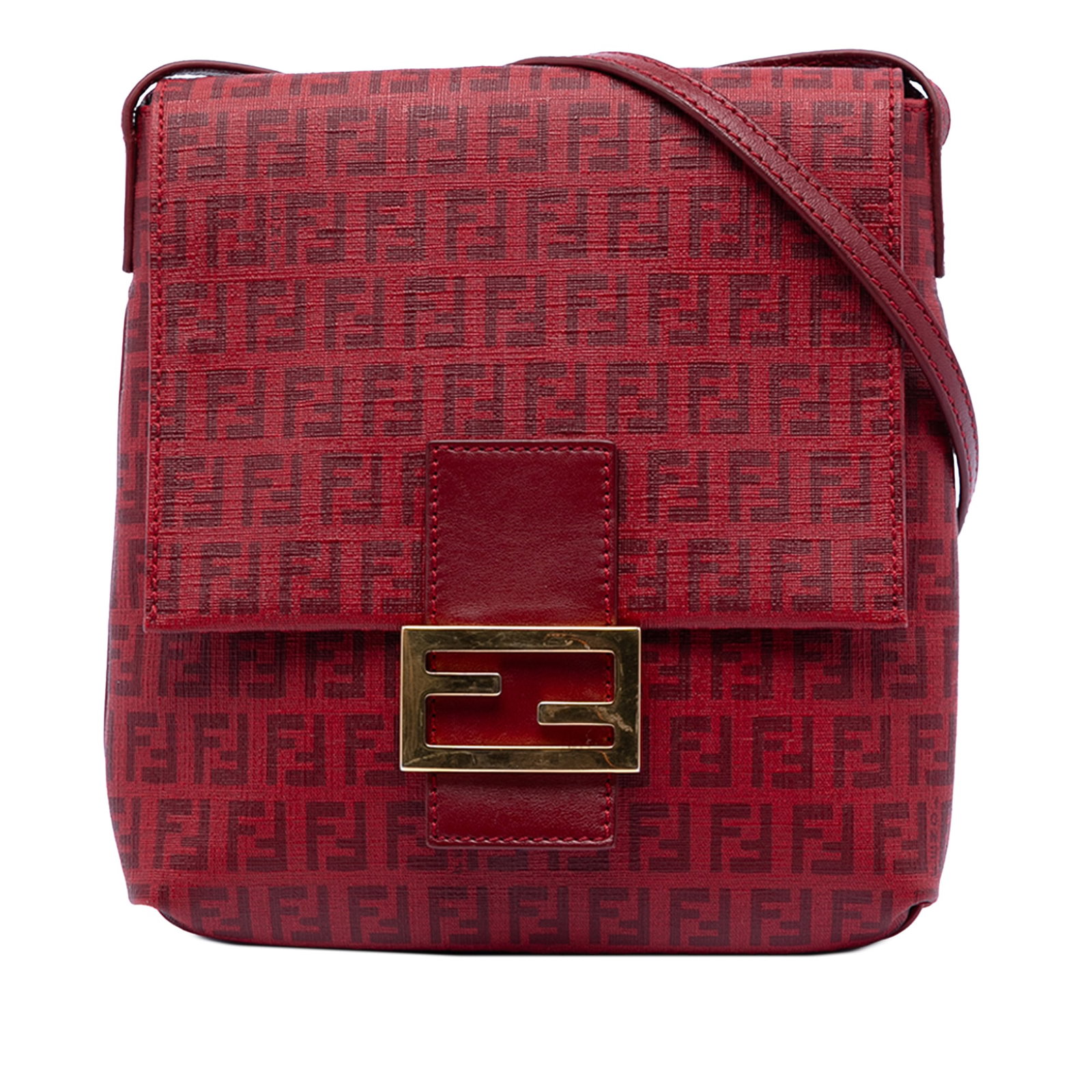 Fendi Zucchino Spalmati Red Coated Canvas Crossbody Bag: Fendi Zucchino Spalmati Red Coated Canvas Crossbody Bag This Fendi Zucchino Spalmati Crossbody bag features a coated canvas exterior in red, an adjustable flat shoulder strap, a front flap with magnet