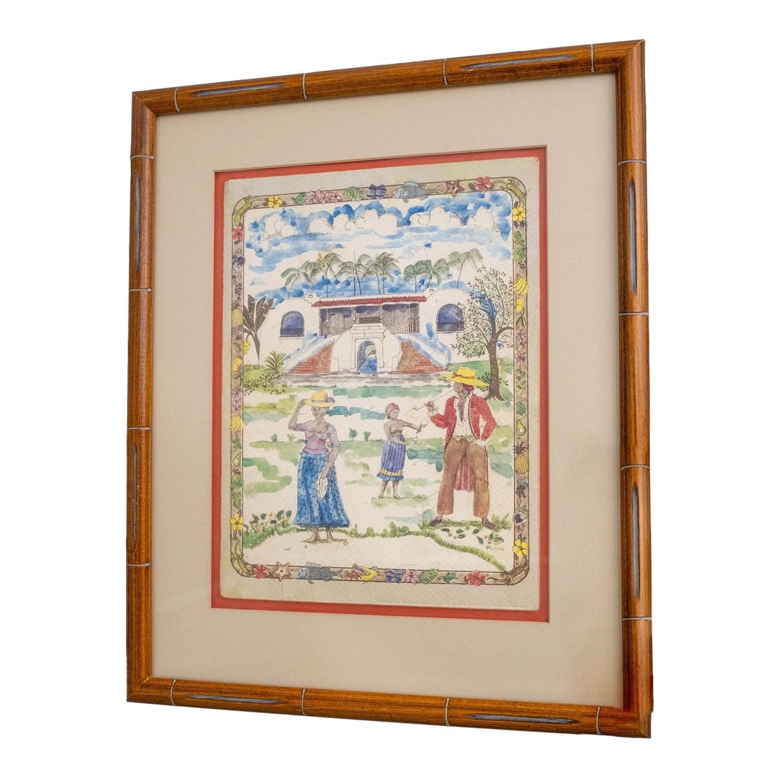 Signed FENN Caribbean Watercolor Tropical Plantation Scene Painting (1 of 8)