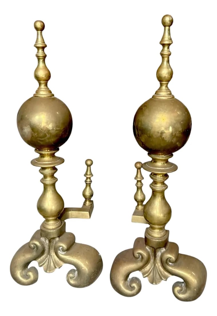 Antique Brass Andirons Pair Anglo Dutch Style Virginia Metalcrafters (1 of 10)