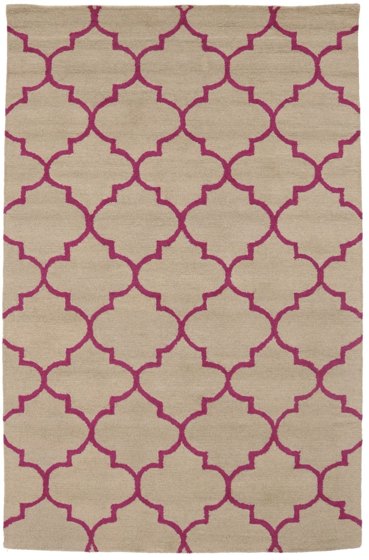 Hand-Tufted Modern Beige Fuchsia Trellis Rug 5x8 ft Eco Friendly: Hand-Tufted Modern Beige Fuchsia Trellis Rug 5x8 ft Eco Friendly Enhance your living space with this exquisite hand-tufted area rug that features a striking trellis pattern in beige and fuchsia. Measu