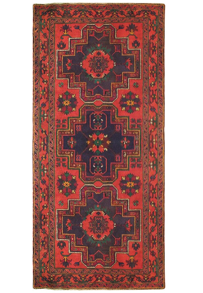 4.5' x 7.10' Red Semi-Antique Kazak Runner Handwoven Wool Area Rug: 4.5' x 7.10' Red Semi-Antique Kazak Runner Handwoven Wool Area Rug Free continental US Shipping Introducing a stunning 4' x 8' Red Semi-Antique Russian Kazak Runner, meticulously handwoven to showcase