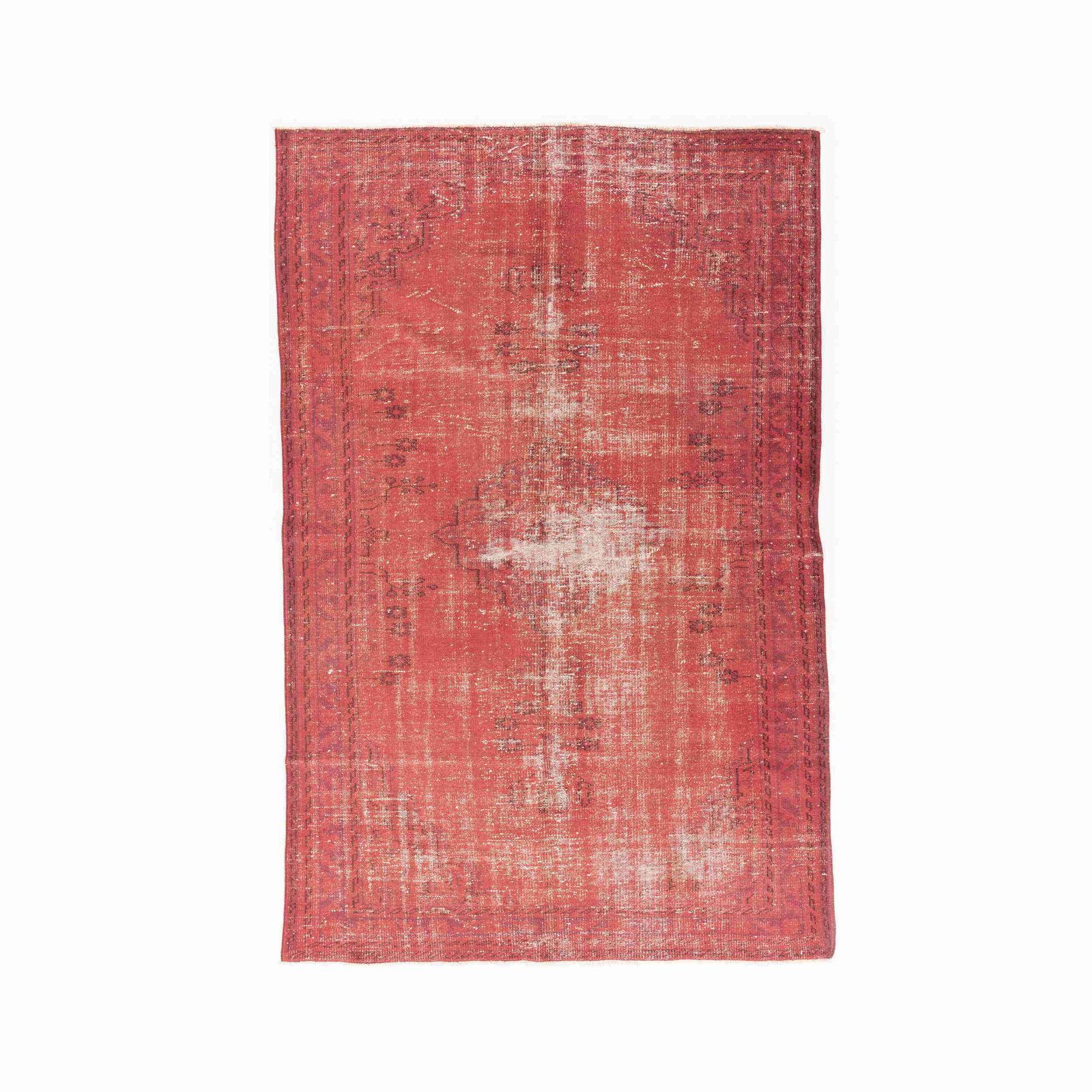Handmade Vintage Wool on Cotton Carpet 72 x 109.8 Red: Handmade Vintage Wool on Cotton Carpet 72 x 109.8 Red This authentic handmade vintage carpet showcases a beautiful blend of wool on cotton, meticulously crafted using double knots for enhanced durabil