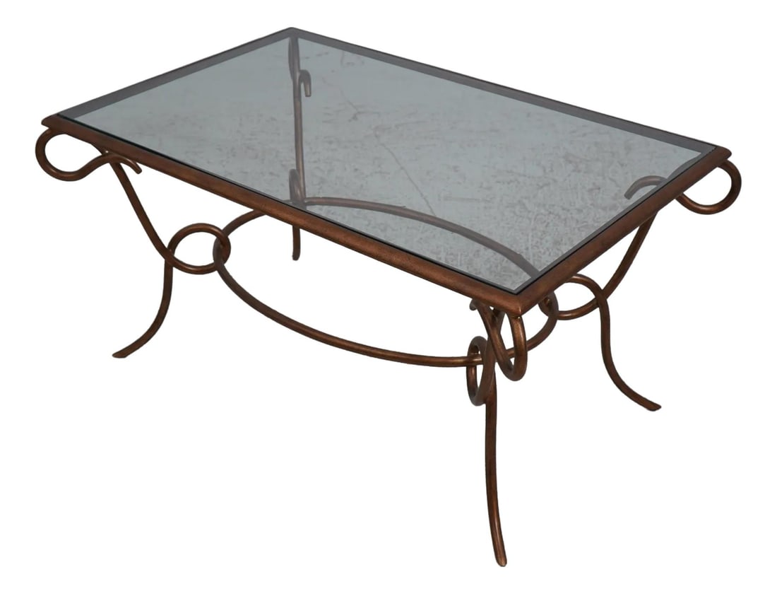 Regency Style Gold Iron Base Glass Top Coffee Table 41 x 27 x 21 (1 of 10)