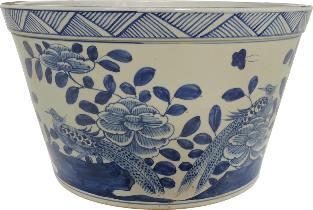 Chinoiserie Ceramic Planter 10H 18W Blue Bird Design (1 of 1)