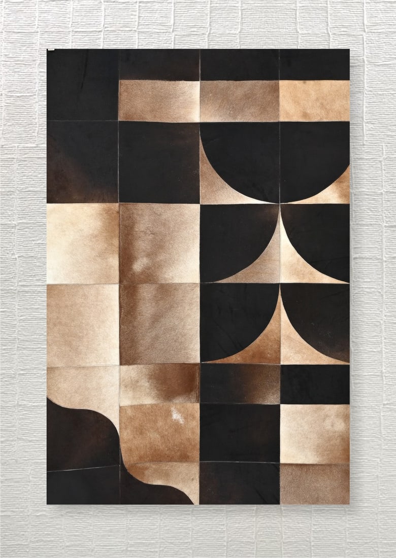 Handcrafted Earth-Tone Plaid Woven 100 Percent Leather Area Rug 3ft x 5ft (1 of 1)