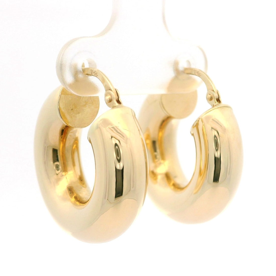 14k Yellow Gold Classic Puffed Hoop Earrings with Snap Closure (1 of 5)