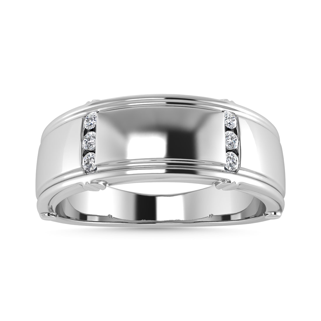 Diamond 1/10 Ct.Tw. Mens Band in 14K White Gold: Diamond 1/10 Ct.Tw. Mens Band in 14K White Gold 14k White Gold Stone Color: G-h Stone Clarity: Si2 Each ring is presented in standard size 6.5. Complimentary resizing is available between sizes 510 (i