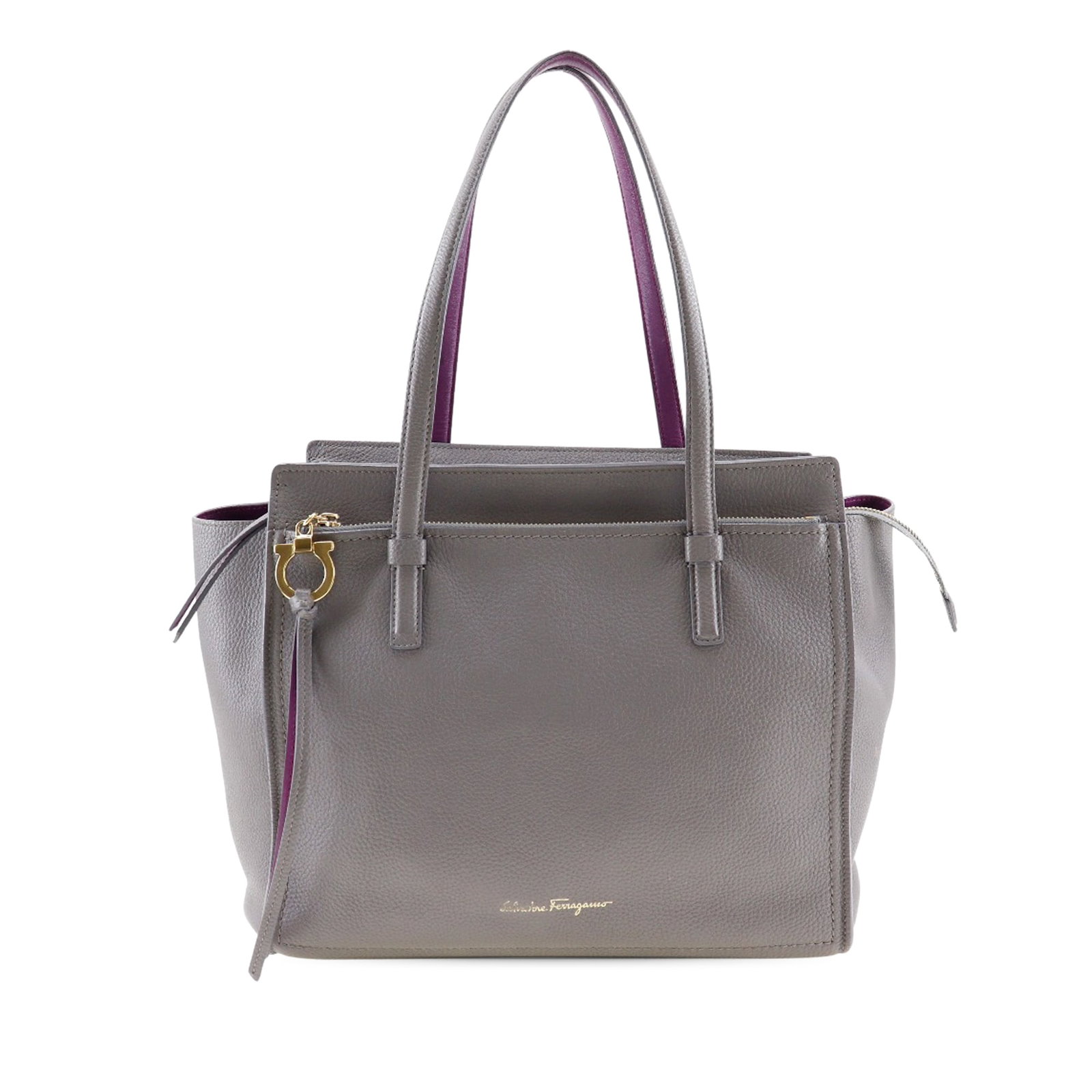 Ferragamo Amy Gray Leather Tote Bag with Pebbled Finish (1 of 13)