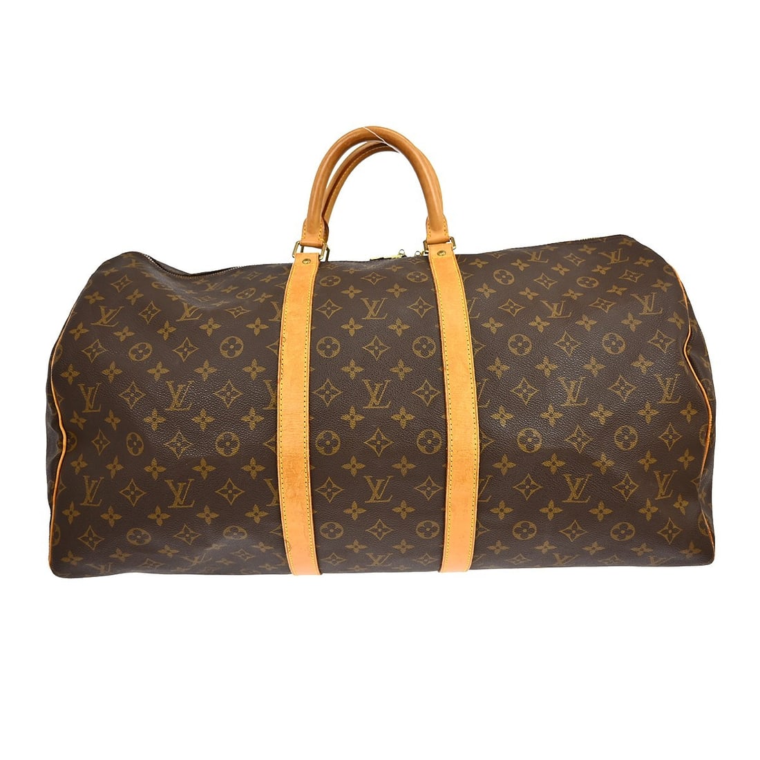 Louis Vuitton Keepall 55 Monogram Canvas Extra Large Travel Duffle Bag: Louis Vuitton Keepall 55 Monogram Canvas Extra Large Travel Duffle Bag The Louis Vuitton Keepall 55 is a vintage extra-large travel duffle bag crafted in signature brown monogram canvas leather. Desig