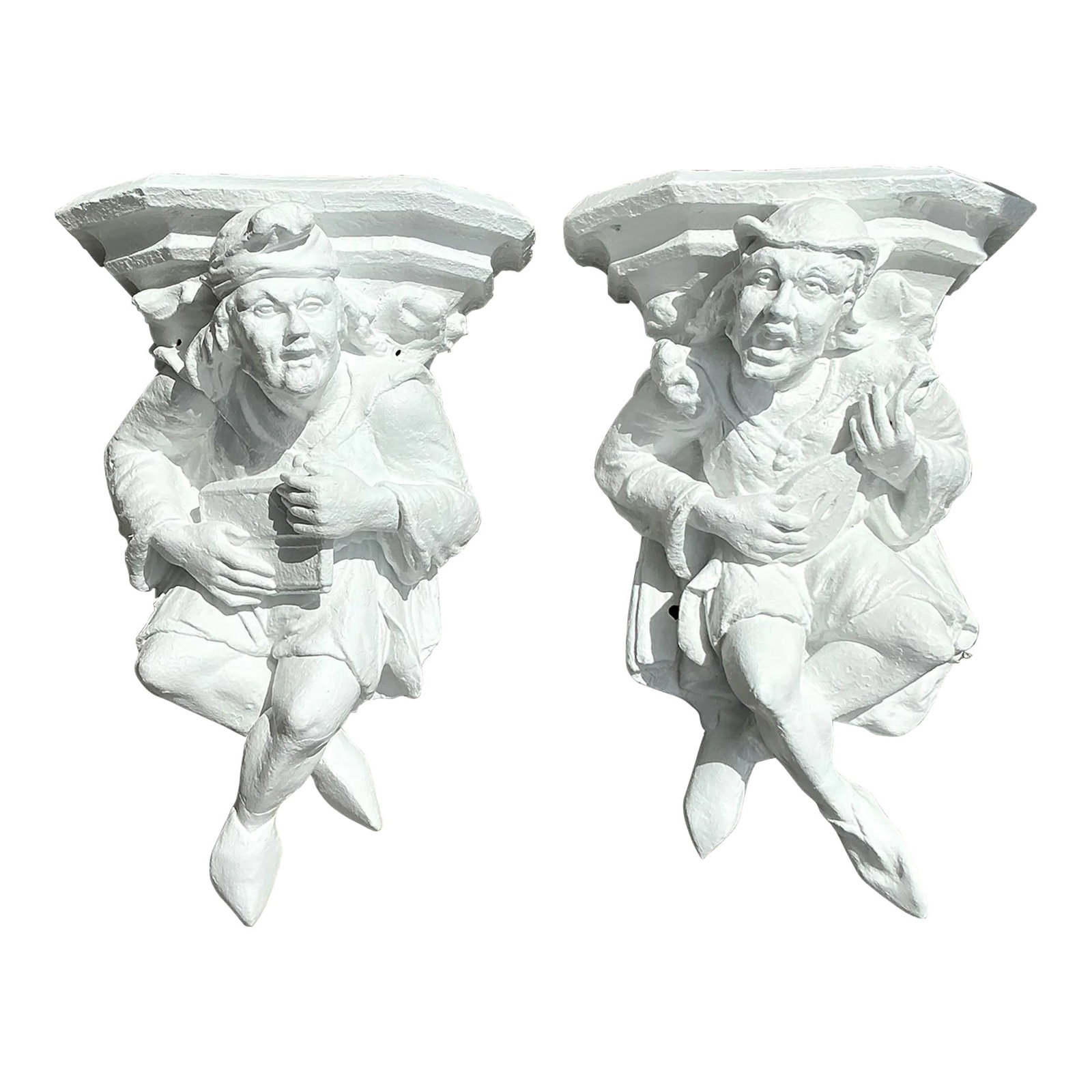 Vintage Boho Plaster Jester Brackets - Whimsical White Decor Pair (1 of 6)