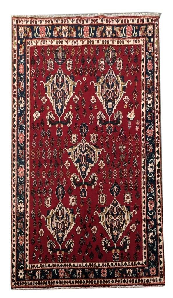 Handcrafted 5'3" x 6'10" Red Persian Sirjan Rug from Iran: Handcrafted 5'3" x 6'10" Red Persian Sirjan Rug from Iran Free continental US Shipping Transform your living space with the stunning 5'3" x 6'10" Red Persian Sirjan Rug, a beautiful example of traditi
