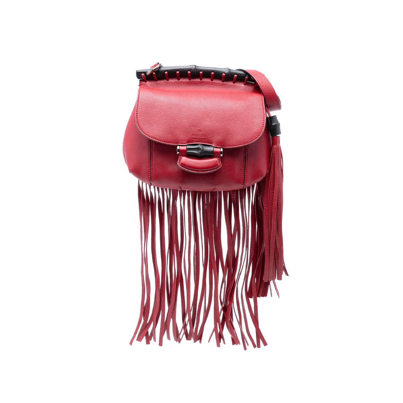 Gucci Small Leather Bamboo Nouveau Fringe Crossbody Bag Red: Gucci Small Leather Bamboo Nouveau Fringe Crossbody Bag Red Introducing the Gucci Small Leather Bamboo Nouveau Fringe Crossbody, a chic and stylish accessory that showcases exquisite craftsmanship. Th