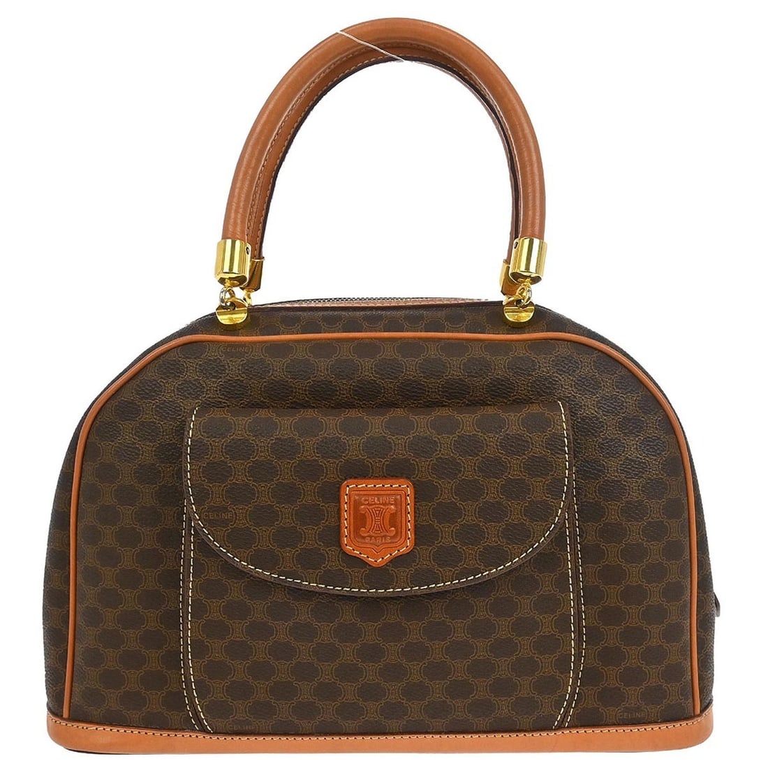 CELINE Brown PVC Macadam Top Handle Handbag MC96 (1 of 10)
