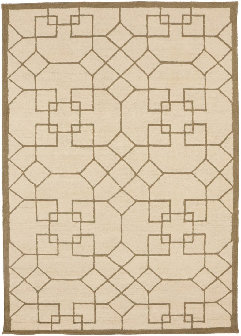 Modern Cream Hand-Tufted Geometric Wool Area Rug 5X8: Modern Cream Hand-Tufted Geometric Wool Area Rug 5X8 Enhance your home decor with this elegant cream and brown geometric design hand-tufted modern wool rug. Measuring 5'0" x 8'0", this area rug is per