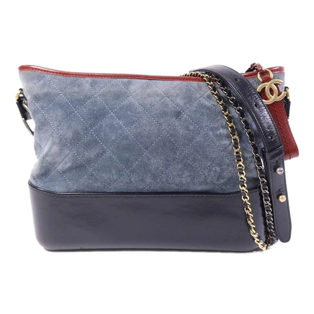 Chanel Gabrielle CC Large Suede and Leather Shoulder Bag Blue Black Burgundy: Chanel Gabrielle CC Large Suede and Leather Shoulder Bag Blue Black Burgundy This CHANEL CC Gabrielle large chain shoulder bag features a sophisticated combination of blue suede and leather in blue, b