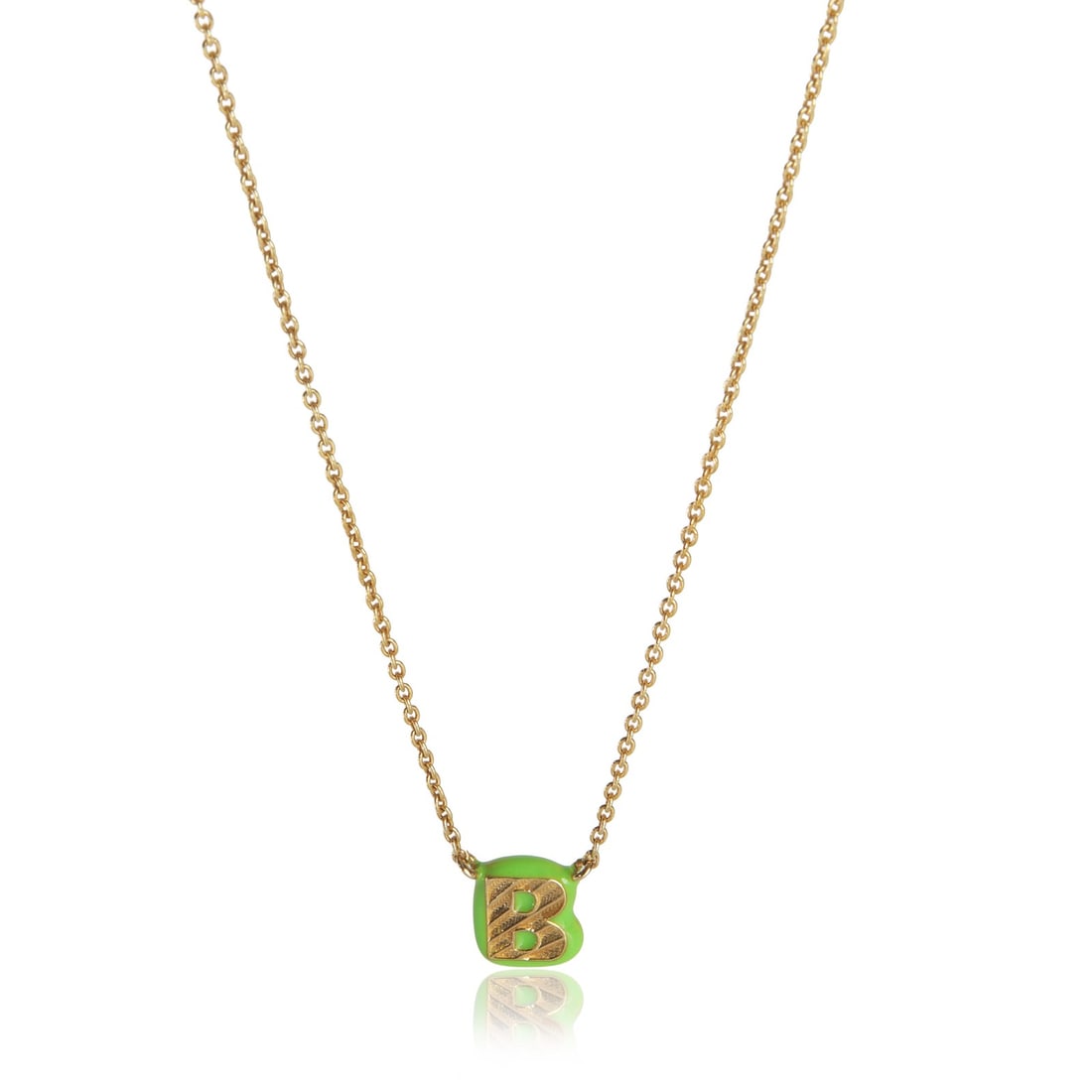 14K Yellow Gold Green Enamel B Initial Pendant for Women: 14K Yellow Gold Green Enamel B Initial Pendant for Women This women's pendant features a mini initial 'B' design crafted in 14K yellow gold and accented with green enamel. The piece has a lobster claw