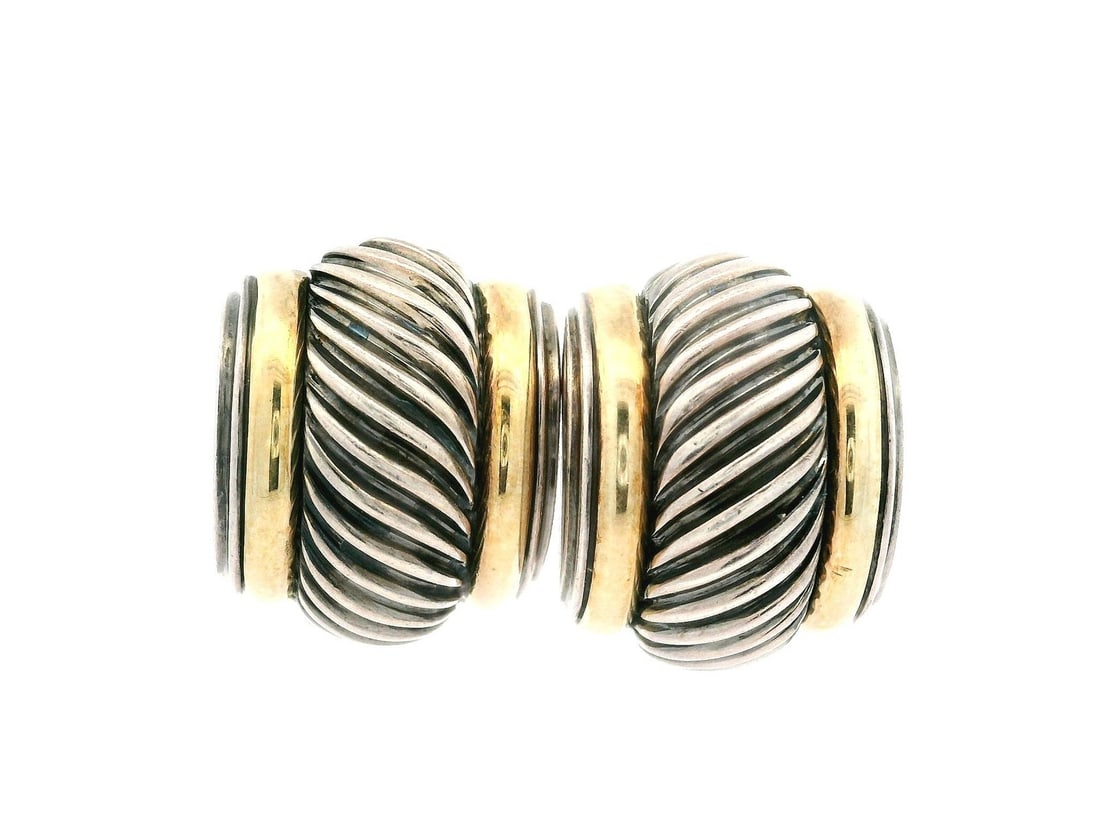 David Yurman 14k Yellow Gold Sterling Silver Cable Cuff Earrings (1 of 7)