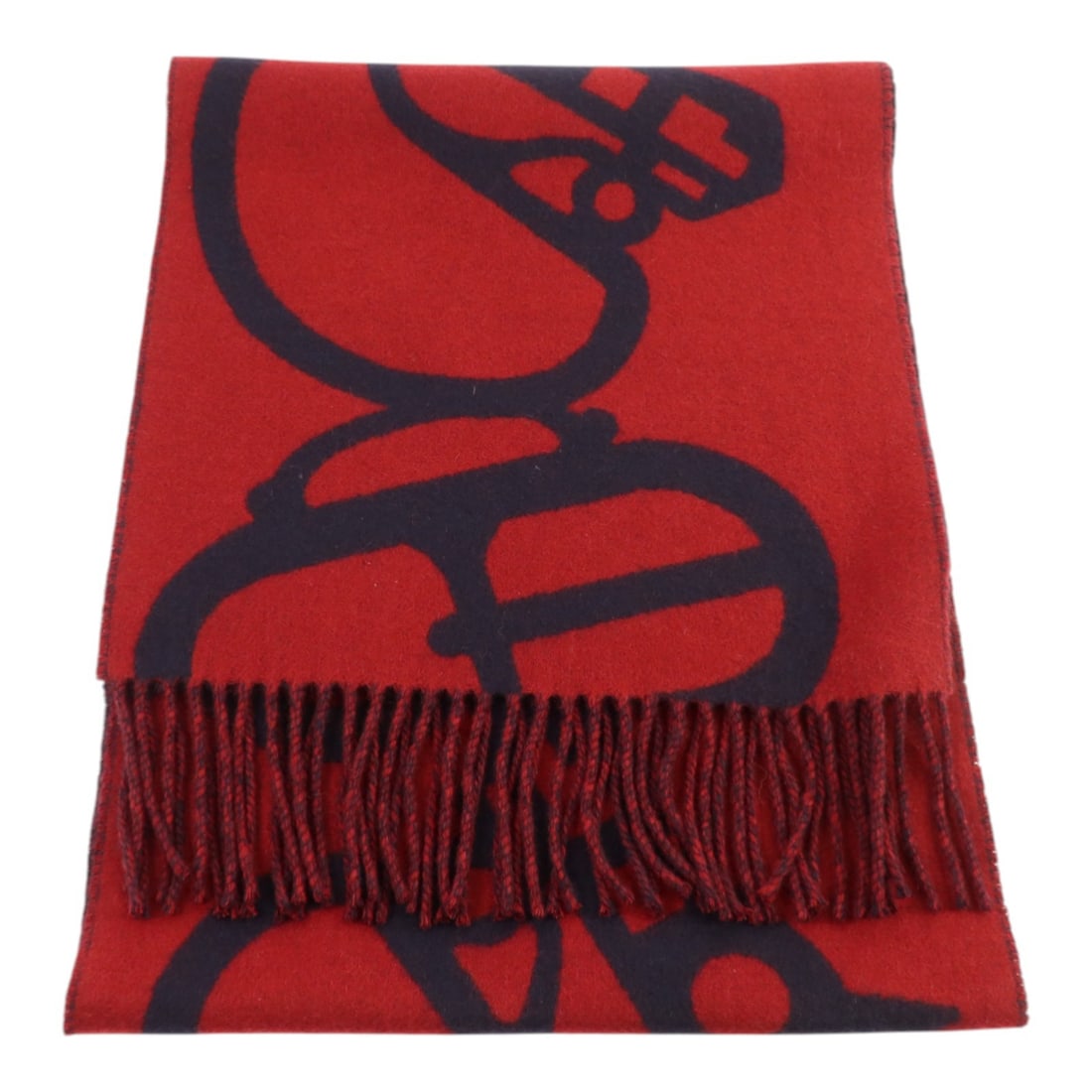 Hermes Cashmere Red and Navy Women's Scarf (1 of 8)