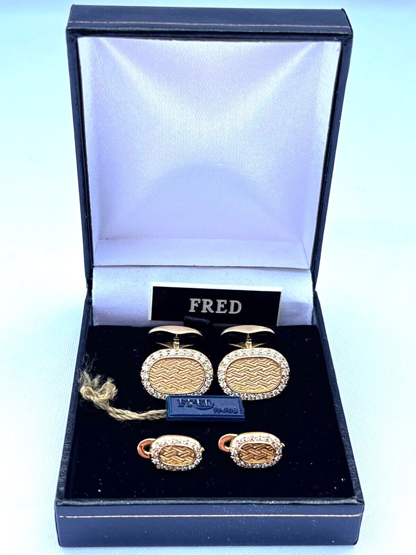 Fred 18K Gold Diamond Cufflinks and Studs Set (1 of 11)